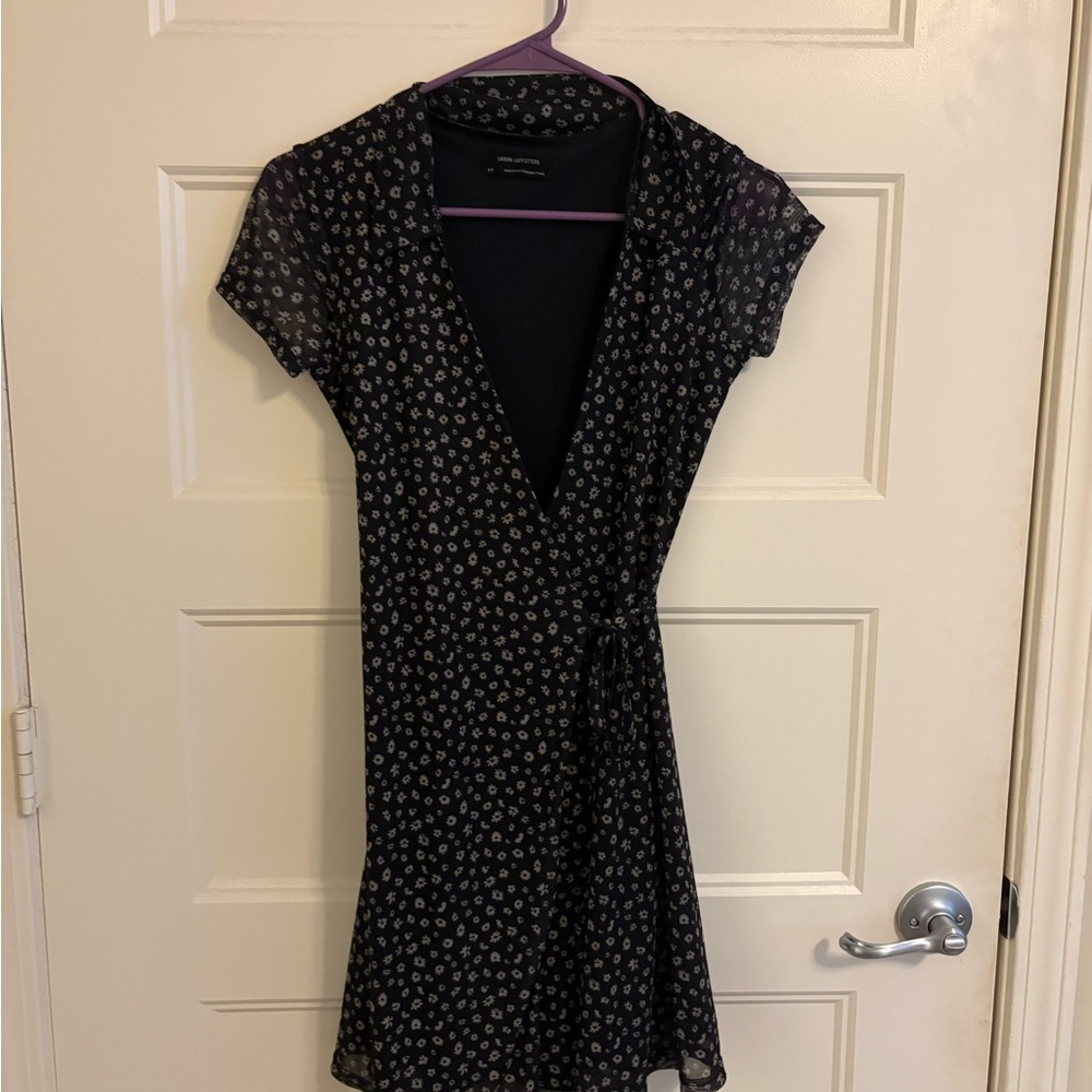 Urban Outfitters Black and White Floral Wrap Mini Dress